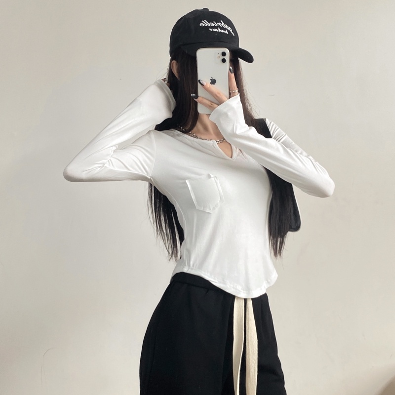 Áo thun ZHELIHANGFEI cổ chữ V dài tay gợi cảm thời trang dành cho nữ