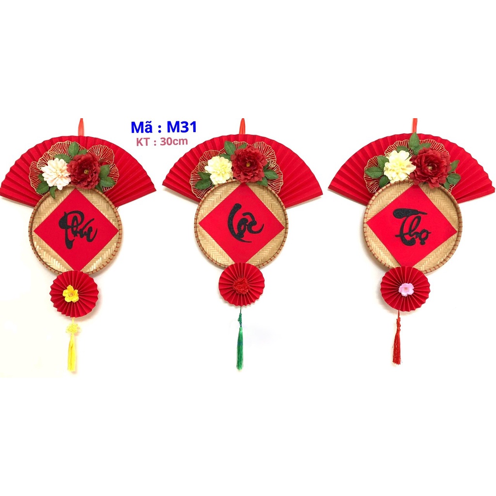 Mẹt trang trí Chữ Tết hoa hồng, hoa mẫu đơn, hoa đào - mẹt thiết kế đón tết 2023