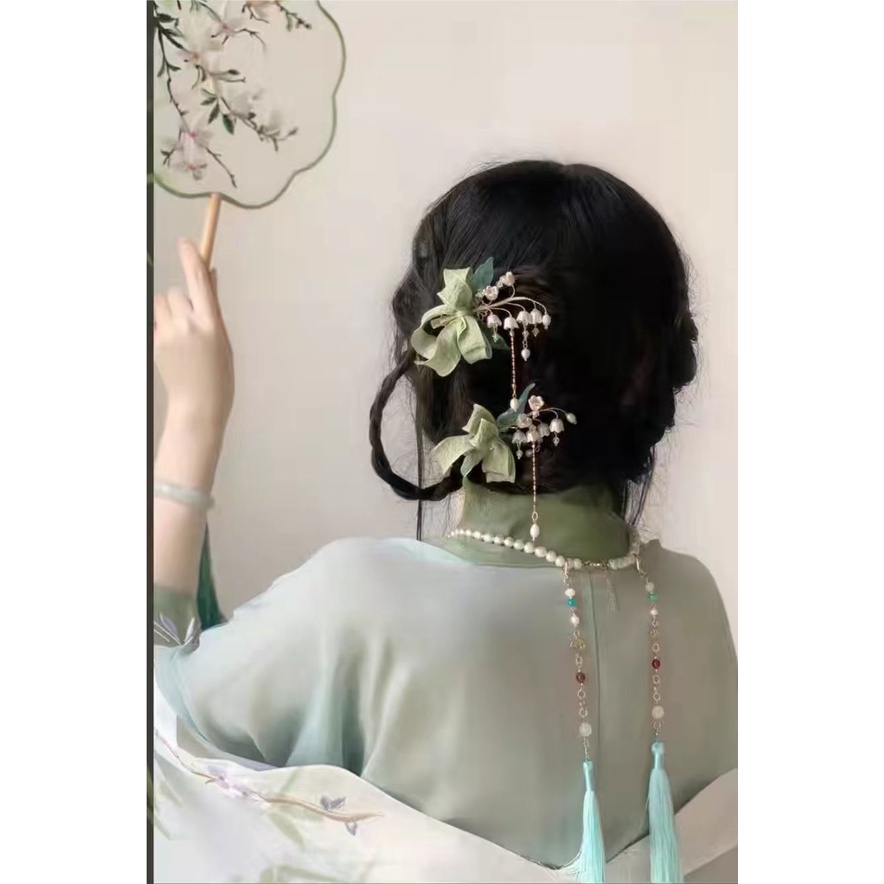 Trâm Cài Tóc Hình Nơ Màu Xanh Lá Phong Cách mori Cổ Điển