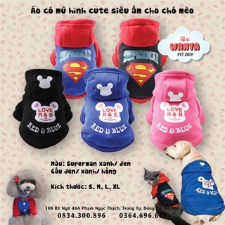 Áo nỉ cài cúc cho chó mèo - Áo hoodie hình superman, gấu cho thú cưng | Wanya Pet shop