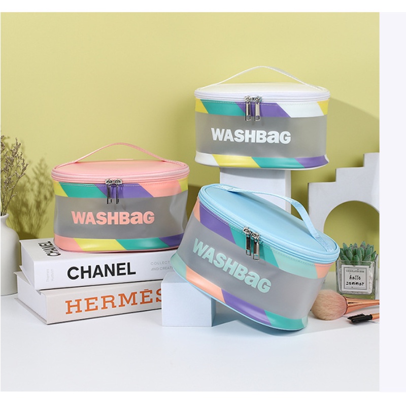 Túi Đựng Mỹ Phẩm Bằng Da PU Trong Mờ Chống Thấm Nước In Chữ Thời Trang