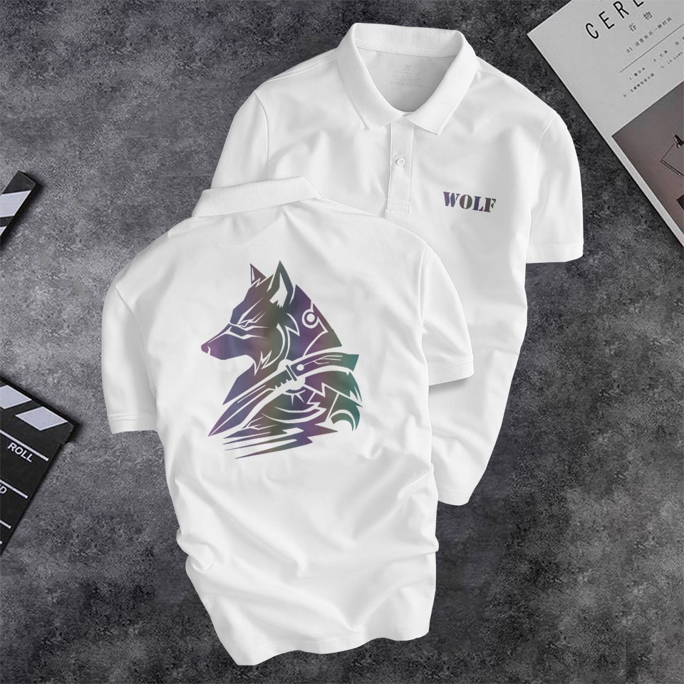 Áo polo nam Depstyle PT150 in hình sói phản quang, vải thun poly cá sấu 4 chiều mặc mát.