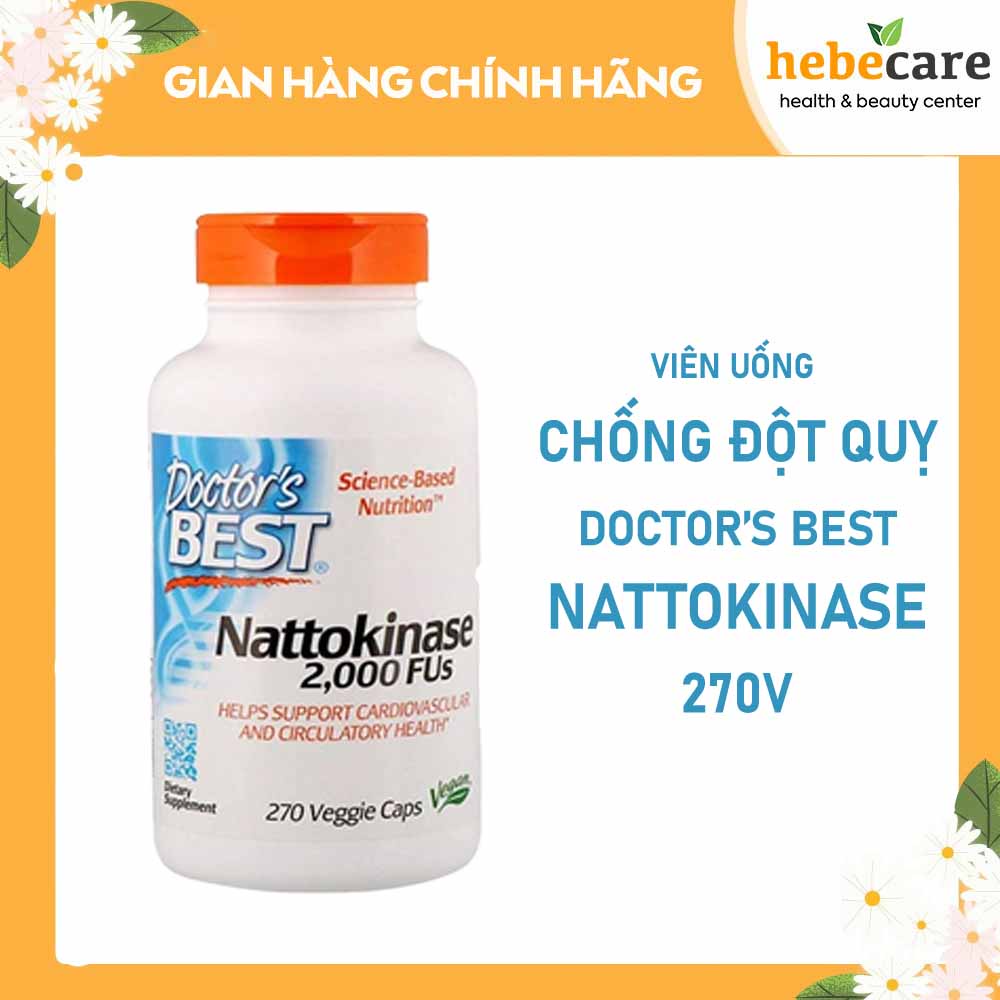 Viên uống chống đột quỵ Nattokinase 2000FU Mỹ Doctor's Best 90v-270v, ngăn ngừa tai biến mạch máu não, tuần hoàn máu não
