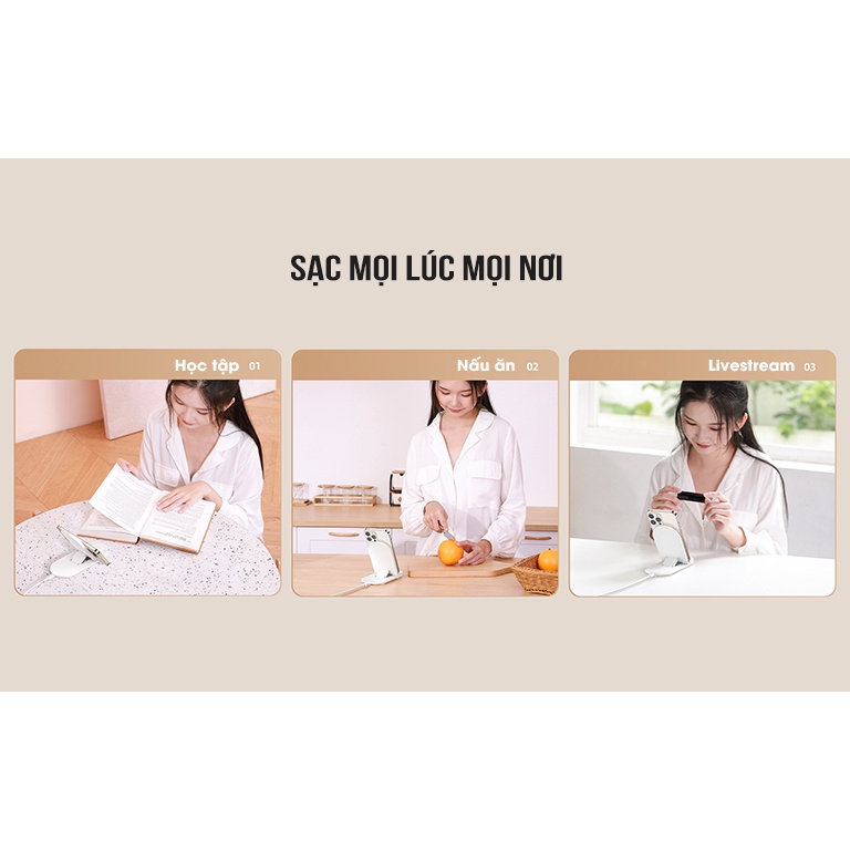 CHÍNH HÃNG Đế sạc không dây kèm giá đỡ 3 in 1 RP-W57 15W chip sạc thông minh hỗ trợ sạc điện thoại tai nghe đồng hồ