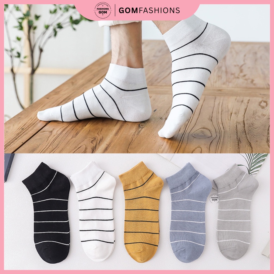 Vớ nam cổ ngắn chất liệu cotton cao cấp, tất cổ ngắn nam họa tiết sọc ngang nhiều màu - NACN-SOCNGANG-CB5