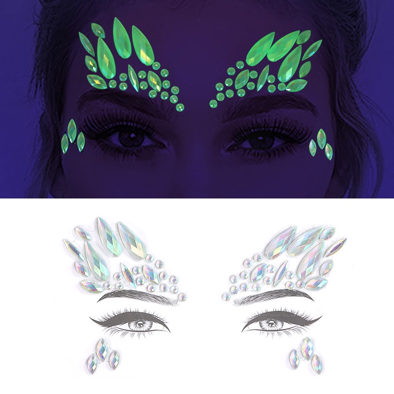 Miếng Dán Trang Trí Mặt Và Lông Mày Họa Tiết Kim Cương Phát Quang Độc Đáo