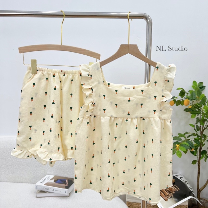pyjama cánh tiên kẻ caro hoạ tiết chất xốp form rộng mùa hè. Bộ ngủ Hàn Quốc hoạ tiết xinh xắn