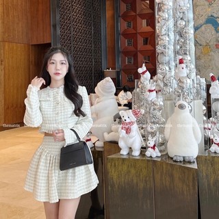Áo tweed croptop kèm chân váy xoè (ảnh thật tự chụp)