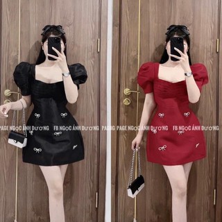 BIGSIZE HIẾU HIẾU ( Đầm tay phồng xếp li ngực đính nơ 55-100kg )