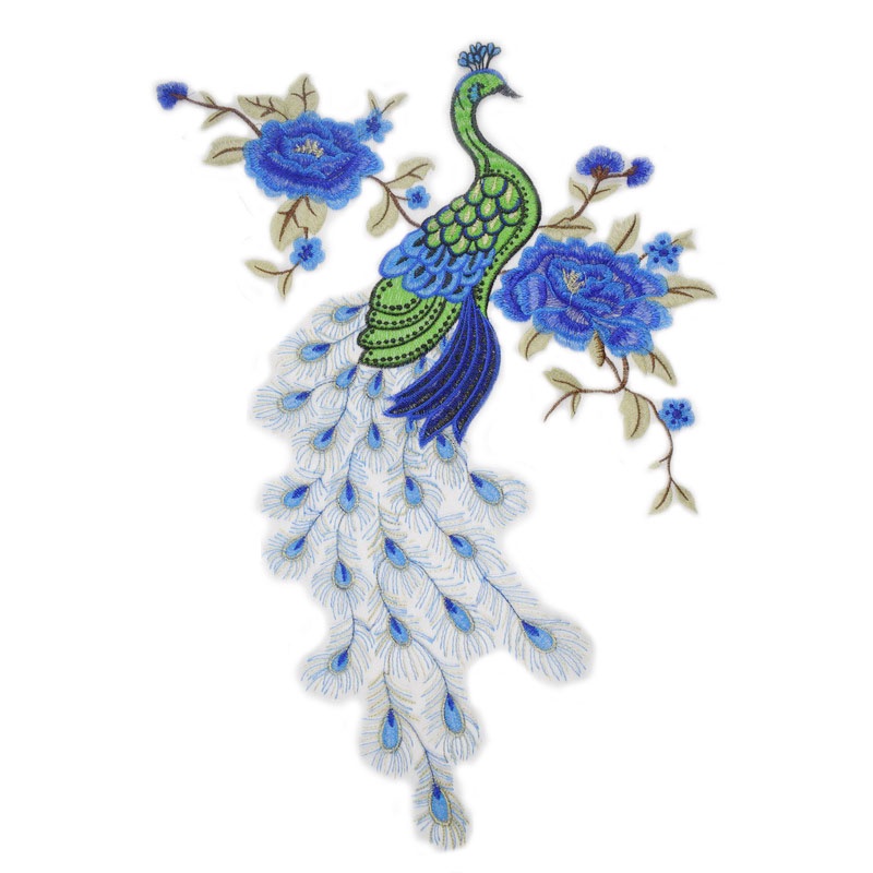 1 Miếng Vải Ren Thêu Hình Hoa Và Chim Công Kích Thước 55 * 45CM