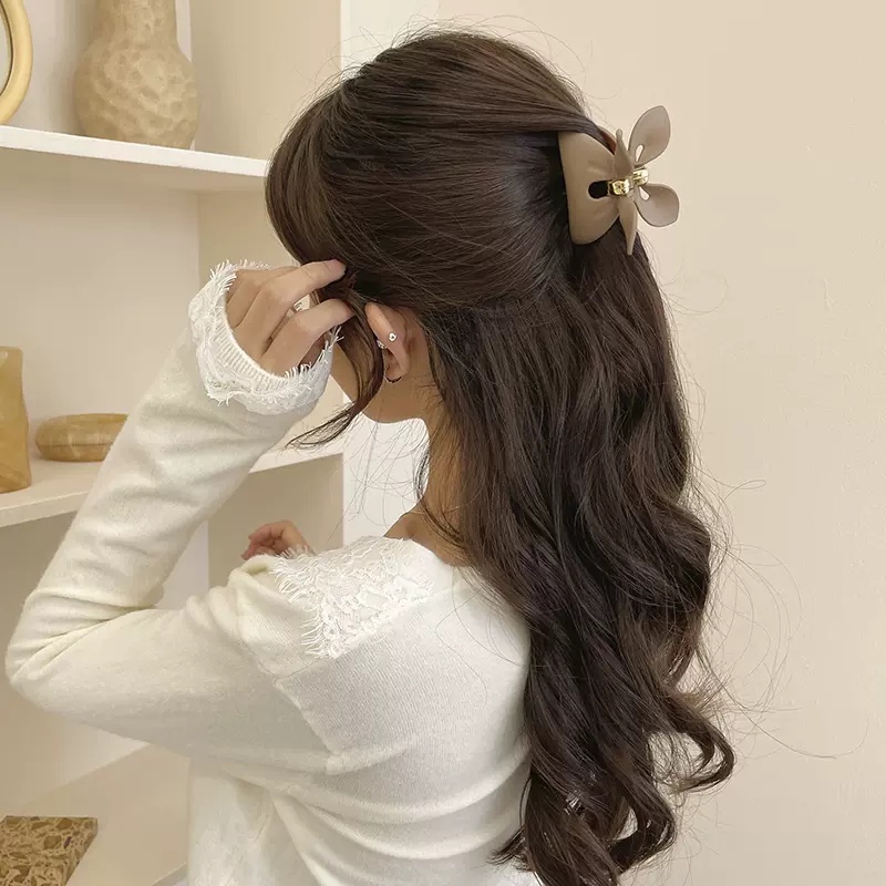 Kẹp Tóc Màu Cà Phê Trơn Đơn Giản Thanh Lịch