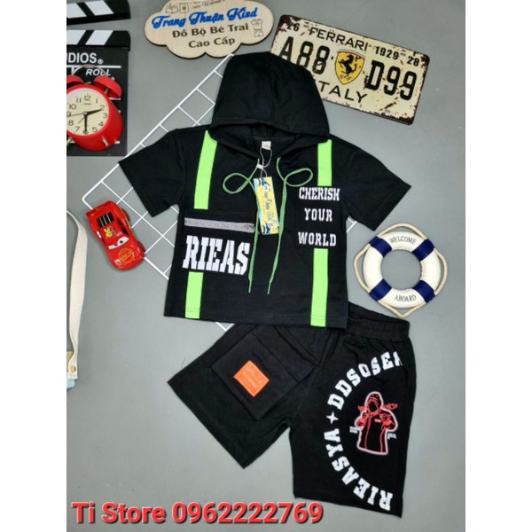 12 - 44 kg Set Bộ Thun Lửng Hip-Hop Cotton Xịn Loại 1 Có Nón Cho Bé Trai.