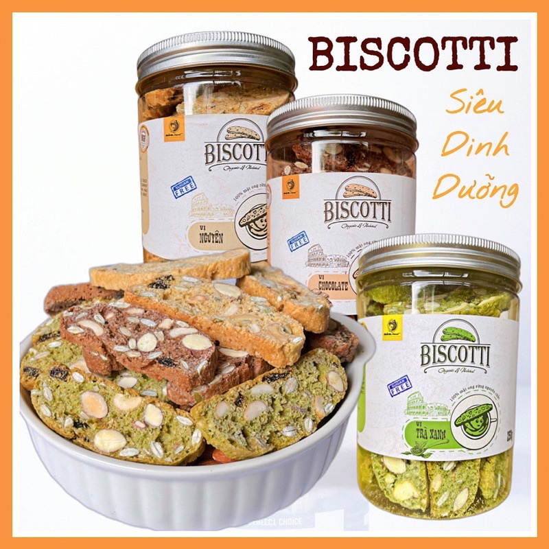 Bánh Biscotti ăn kiêng 90% hạt chuẩn vị Ý- Bánh ngũ cốc nguyên cám nướng mật ong rừng, ăn vặt cho bà bầu 500g