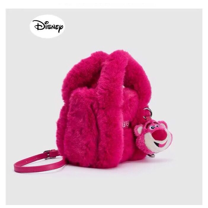 Disney Túi Đeo Chéo Phủ Lông Họa Tiết Hoạt Hình Chú Gấu / Dâu Tây Dễ Thương Thời Trang Mùa Đông 2022 Cho Nữ
