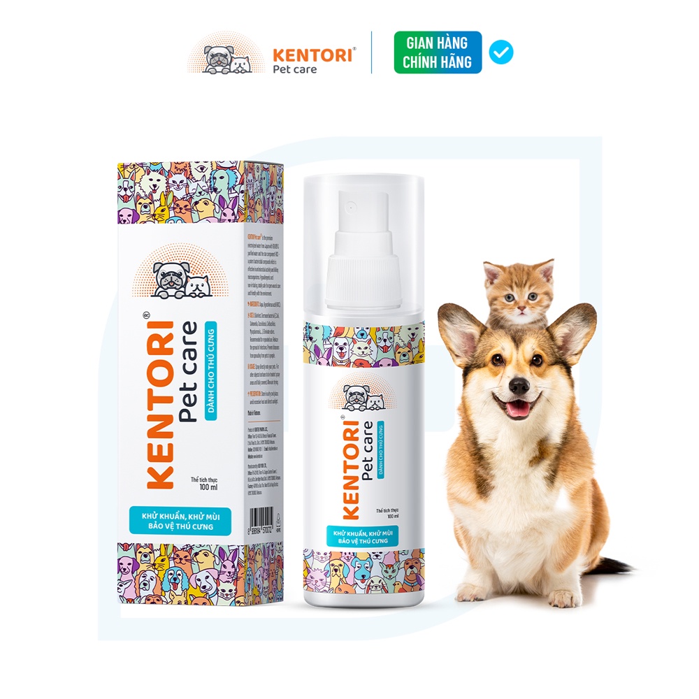 Xịt kháng khuẩn, khử mùi KENTORI Pet Care | HOCl - Không Cồn - Không Hóa Chất | Dành cho thú cưng (Chai 100ml)