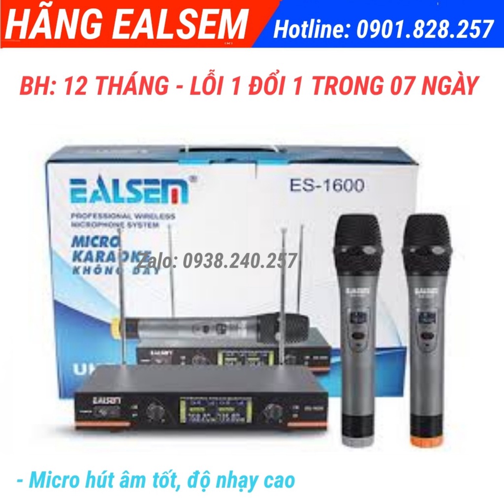 [BH 12 THÁNG]Micro không dây ealsem es-1600 âm thanh chuyên nghiệp - micro không dây - micro karaoke - ealsem es1600