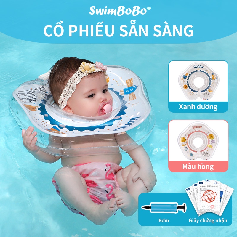 Phao Bơi Đeo Cổ Trong Suốt Hình Tròn In Hoạt Hình Dành Cho Bé Sơ Sinh 0-8 Tháng Tuổi