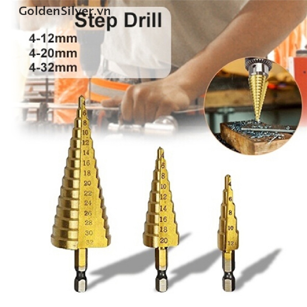 Mũi Khoan Lỗ Hình Nón Lớn Bằng Thép HSS Màu Vàng 4-12 / 20 / 32mm