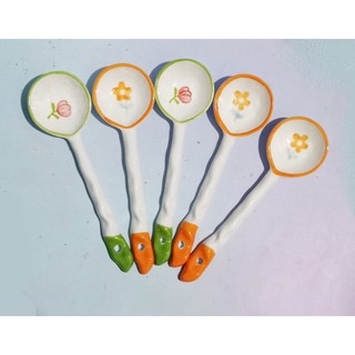 Thìa gốm hoa pastel THIA4 cute dễ thương thìa cơm muôi canh gốm sứ