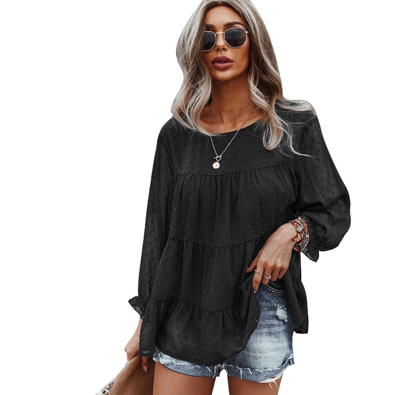 Áo Thun Tay Dài Cổ Tròn Chất Liệu Polyester Mềm Mại Thoải Mái Cho Nữ