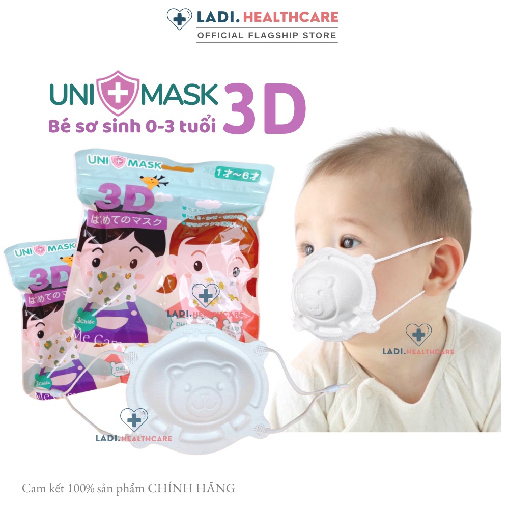 Khẩu trang gấu Uni Mask cho bé sơ sinh 0 đến 3 tuổi công nghệ Nhật Bản hàng chính hãng