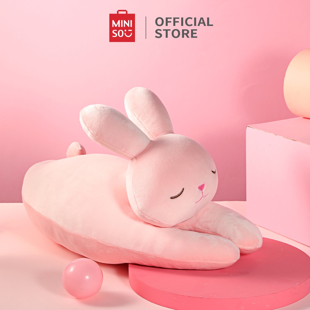 Thú bông Thỏ nằm sấp màu hồng Miniso dễ thương