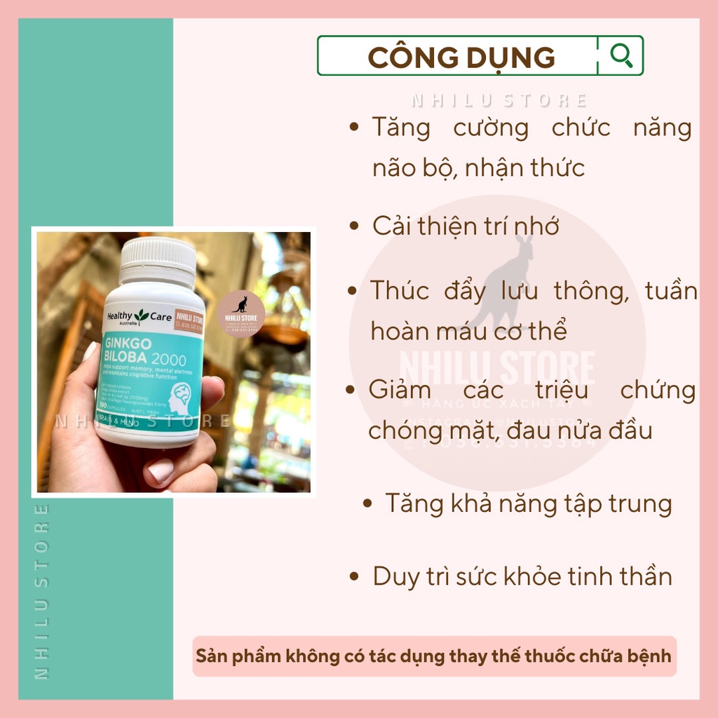 Viên Uống Bổ não Ginkgo Biloba Healthy Care 2000mg