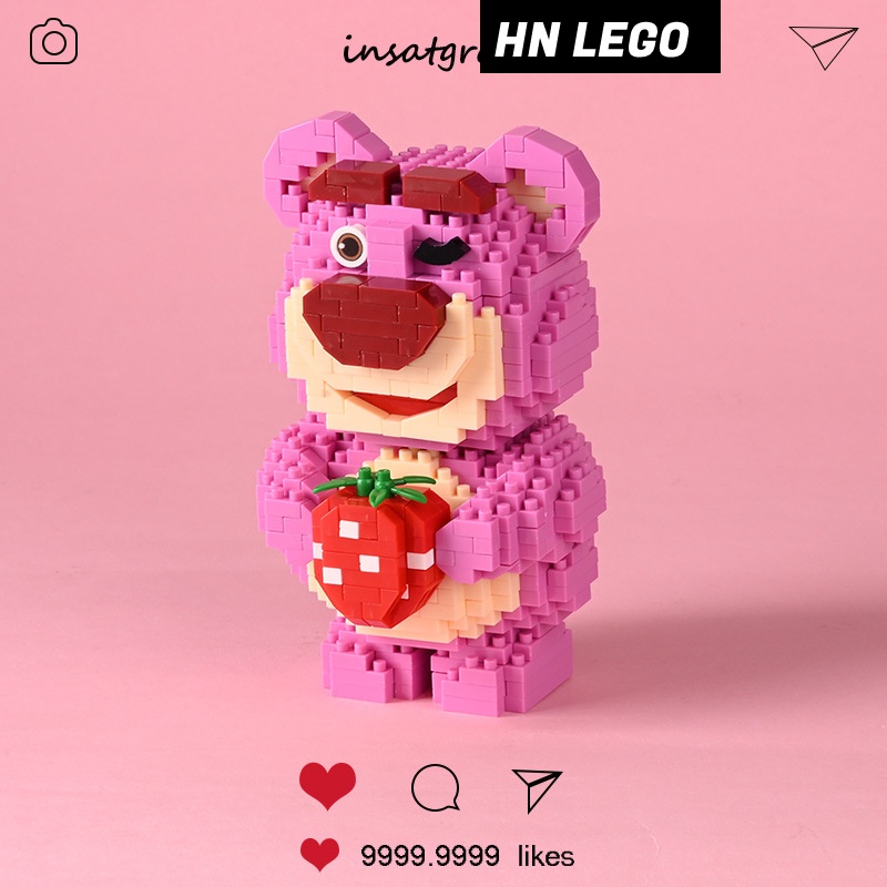 Mô Hình Lắp Ráp Gấu Dâu Lotso Micro Blocks 3D Đồ Chơi Ghép Xếp Hình Làm Quà Tặng Sinh Nhật