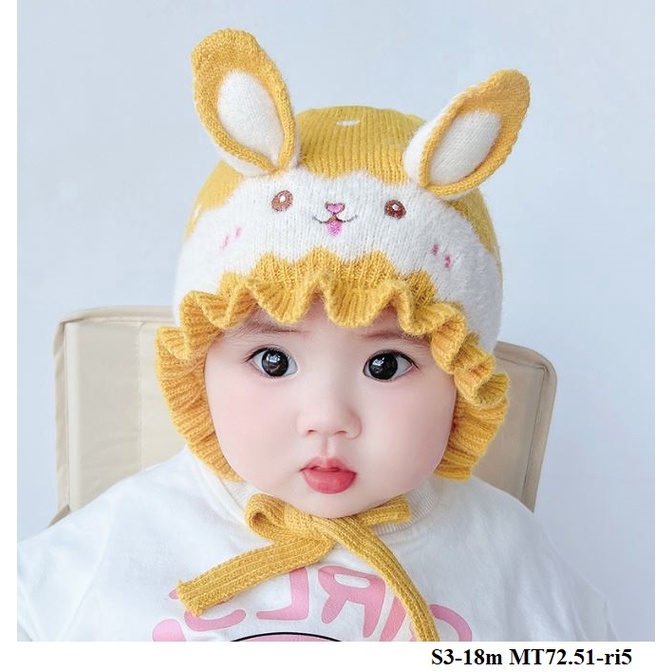 MT72 Mũ len cho bé hình chú thỏ đáng yêu cho bé gái S3-18m