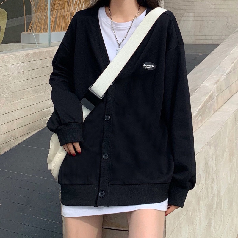 Áo khoác Cardigan nữ logo in TRƠN chất nỉ dày dặn nam nữ unisex
