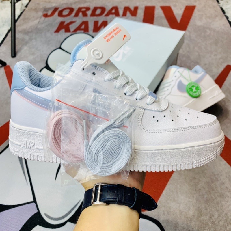 Giày Nike_Air Force 1 Low Double Swoosh, af1 Lv8 cổ thấp trắng móc xanh hồng, đế air, tăng chiều cao, bản bets cao cấp