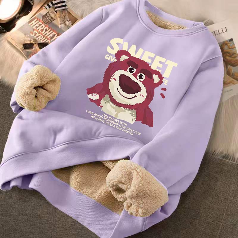 [Hàng Có Sẵn] Áo Sweater Lông Cừu Tay Dài Dáng Rộng Cổ Tròn In Hình Gấu Dâu Tây Phong Cách Hàn Quốc Mới | BigBuy360 - bigbuy360.vn