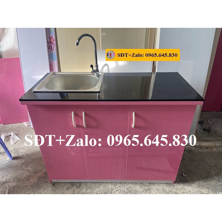 Tủ Bếp Nhựa Đài Loan Cao 81cm Ngang 1m05 Sâu 42cm Bồn Đơn Màu Hồng TB001