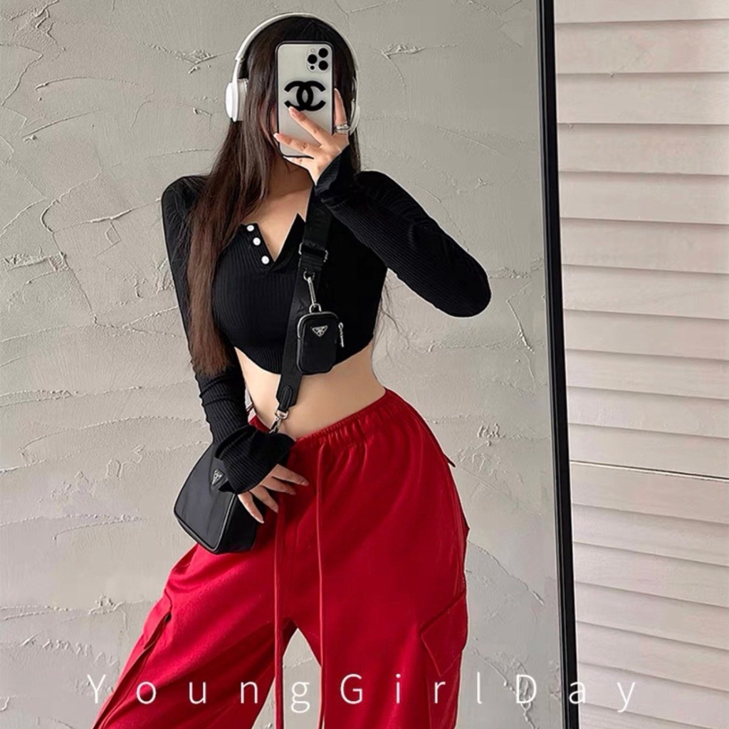 Áo croptop tay dài PINKSTORE29 cá tính quyến rũ A5487