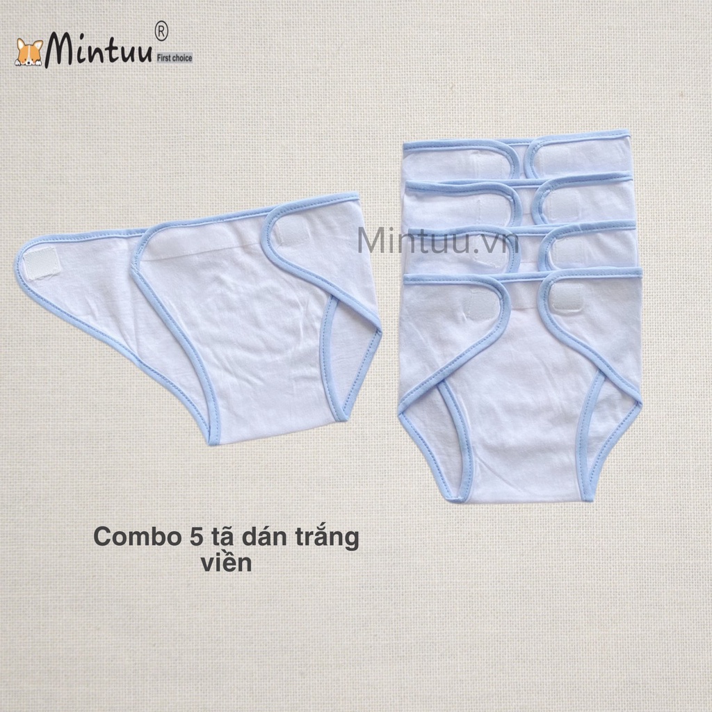 Set 5 tã dán sơ sinh trắng, tã quần thương hiệu MINTUU, chất liệu vải 100% cotton