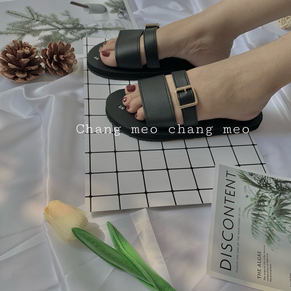 Dép quai bản to màu đen