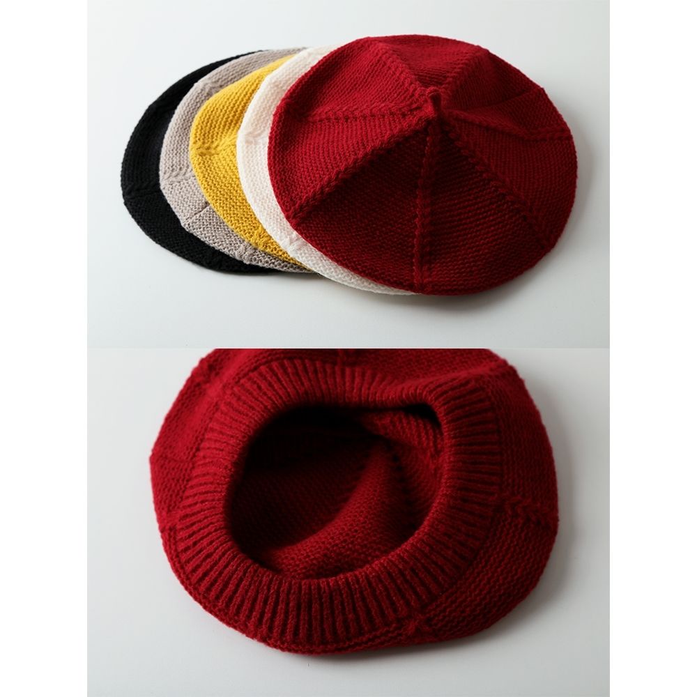 Wn Mũ Beret Dệt Kim Màu Trơn Dễ Phối Đồ Thời Trang Thu Đông Phong Cách Hàn Quốc ins Burgundy Cho Nữ