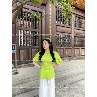 Bộ Lam Gấm Tay Phồng Quần Lụa