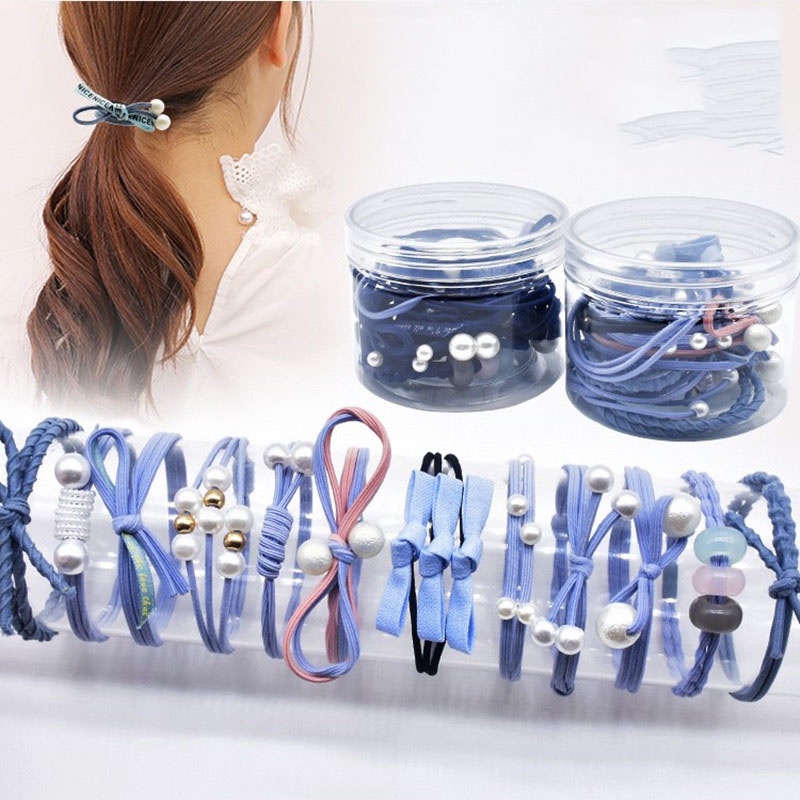 Set 12 dây buộc tóc đính đá tết nơ phong cách Hàn Quốc cao cấp M36