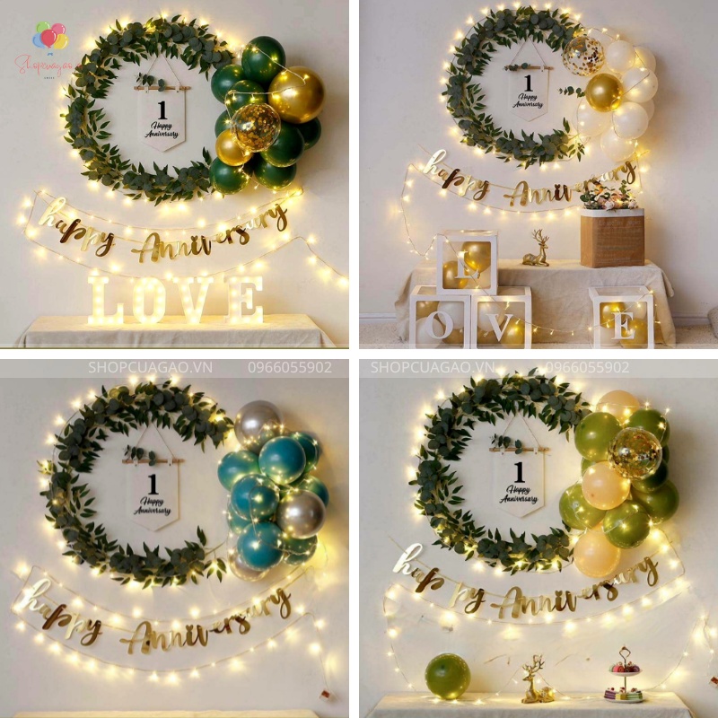 Combo set trang trí lễ kỉ niệm, happy anniversary đơn giản, dễ làm;dễ trang trí
