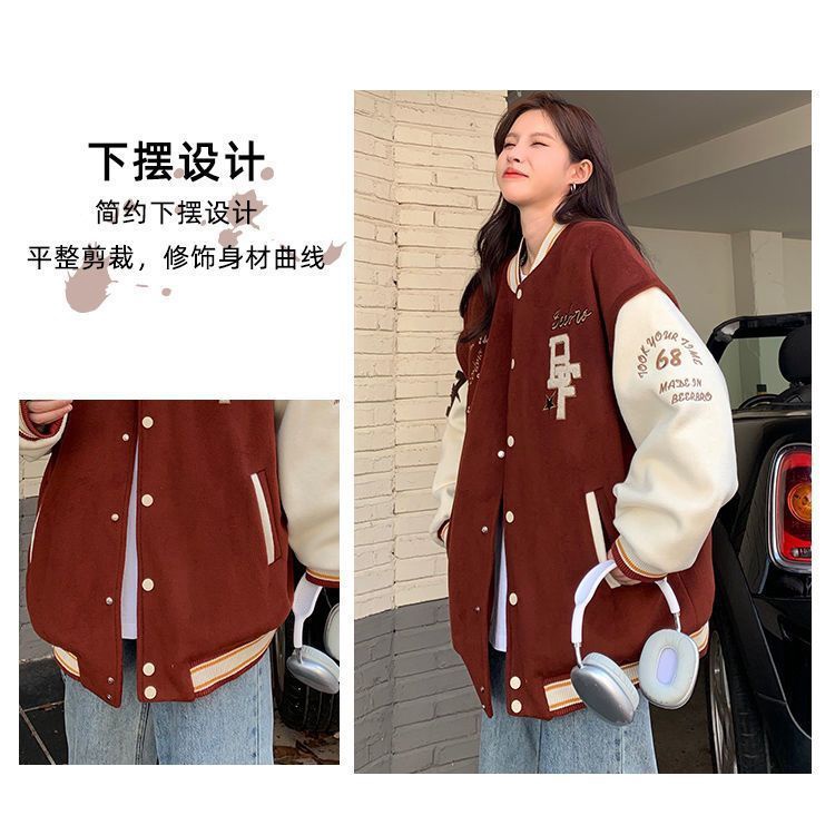 Áo Khoác Bóng Chày Có Nón Bằng Vải Lông Cừu Dày Dáng Rộng Phong Cách Retro Mỹ Mùa Thu Và Mùa Đông Kiểu Mới