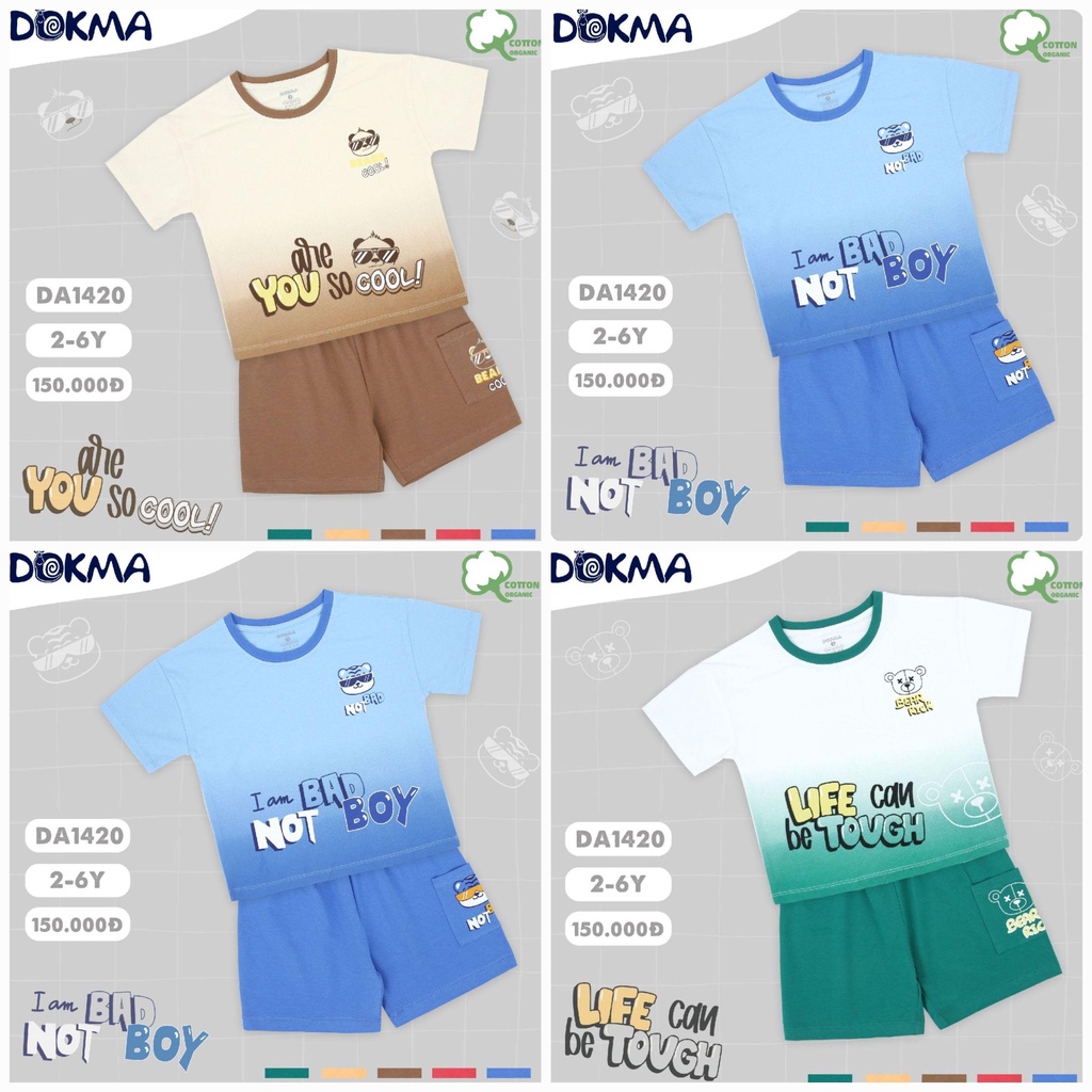 (2 và 5 tuổi) Bộ cộc tay bé trai Dokma - chât cotton hữu cơ siêu mềm mát, hút ẩm, co gian tốt (DB1420)