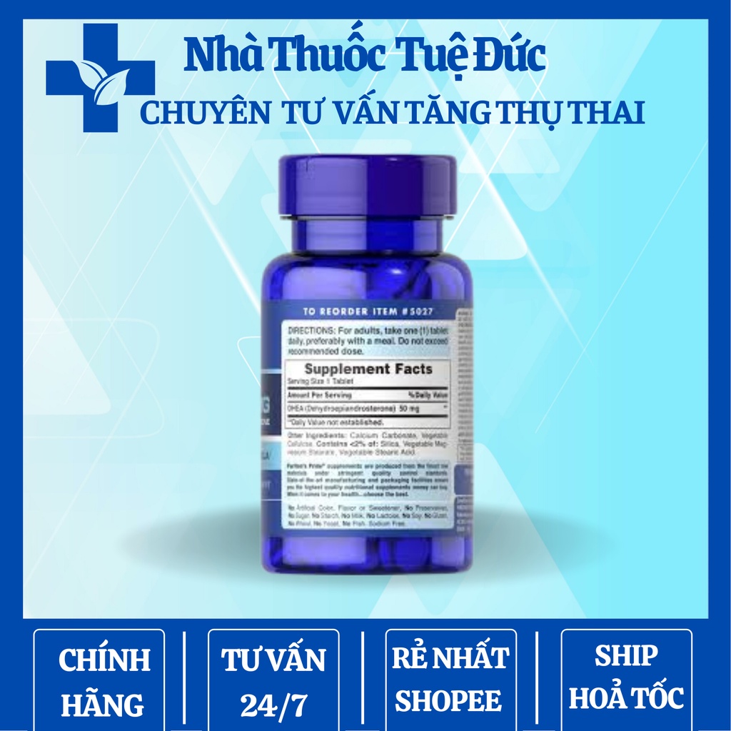 Viên uống tăng cường nội tiết tố hỗ trợ sinh lý, sinh sản Puritan's Pride Youth Guard DHEA 50mg