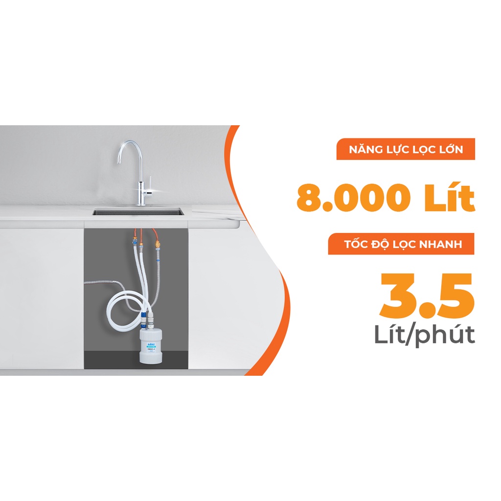 Máy lọc nước lắp dưới bồn rửa OSS-G4-E có kèm vòi cong, không dùng điện, nước sau lọc có thể uống trực tiếp
