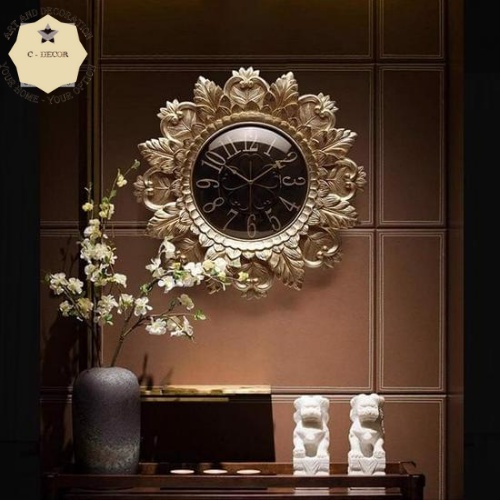 Đồng hồ gốm treo tường trang trí họa tiết lá hoa văn decor phòng khách, phòng ngủ phong cách tân cổ điển C-Decor C10