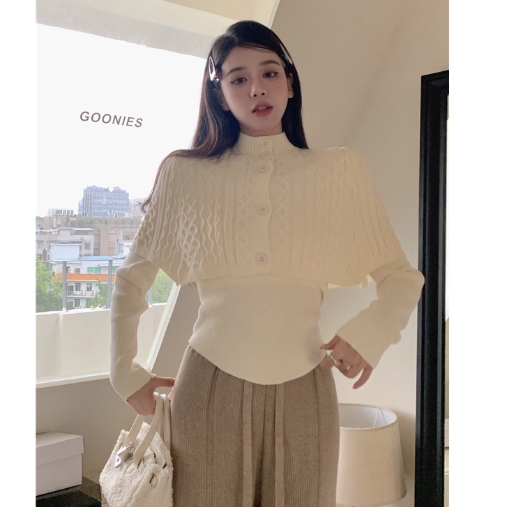 QKOOLE Áo khoác phủ vai nữ dài tay len thời trang mùa hè chống nắng