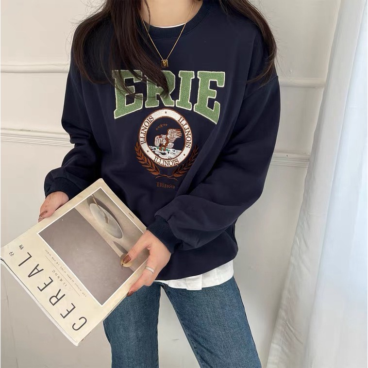 Áo sweater nỉ unisex erie dáng thụng in hình 4 màu Freesize form dưới 65kg mặc đẹp-Minxy shop