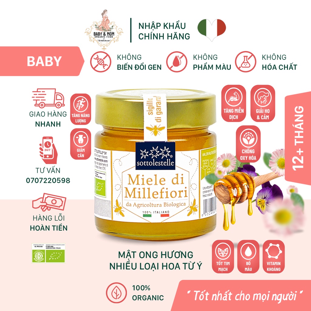 Mật Ong Hữu Cơ nhiều loại Hoa Sottolestelle 280g