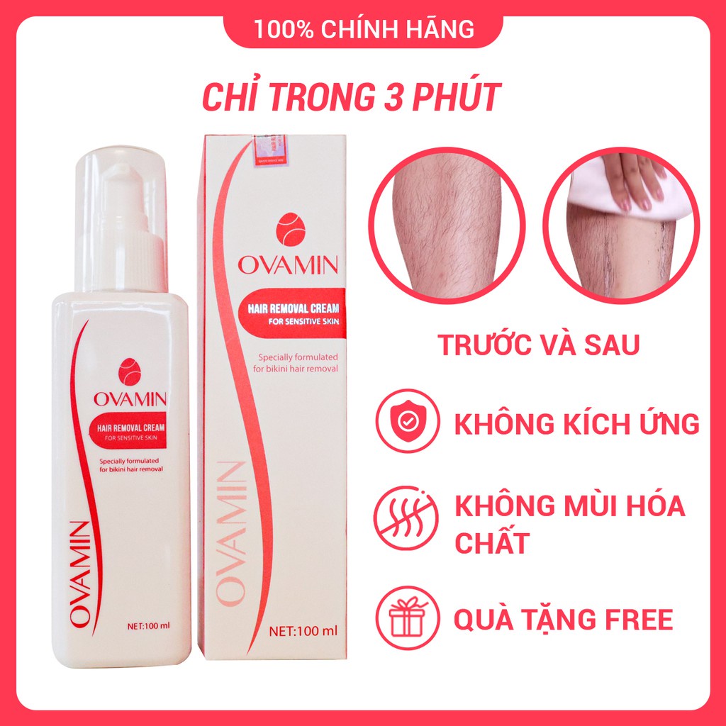 Kem tẩy lông không đau rát Ovamin 100ml, wax sạch lông nách, body, chân tay, vùng bikini trên cơ thể cho da nhạy cảm.