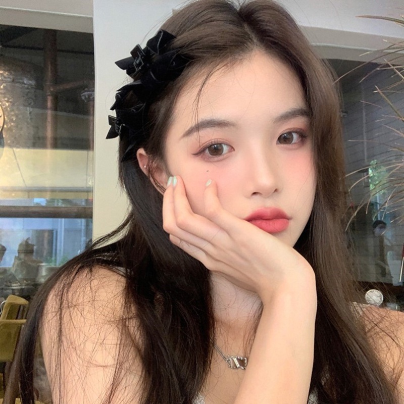 Kẹp Tóc Nơ Bằng Nhung Đen Thời Trang Thu Đông Dễ Thương Cho Nữ